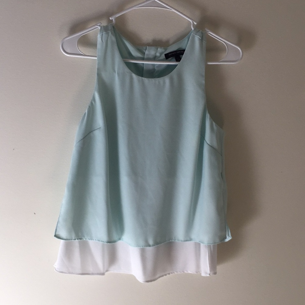 Light teal and white layered short sleeve blouse